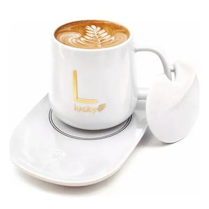 Taza Mug Cerámico con Base eléctrica Calentadora y Cuchara – Verde