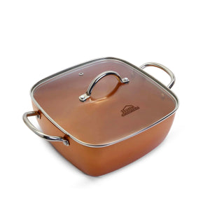 Olla 24X9,5Cm Cuadrada Copper Tapa Vidrio Ceramica