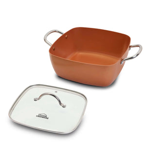 Olla 24X9,5Cm Cuadrada Copper Tapa Vidrio Ceramica