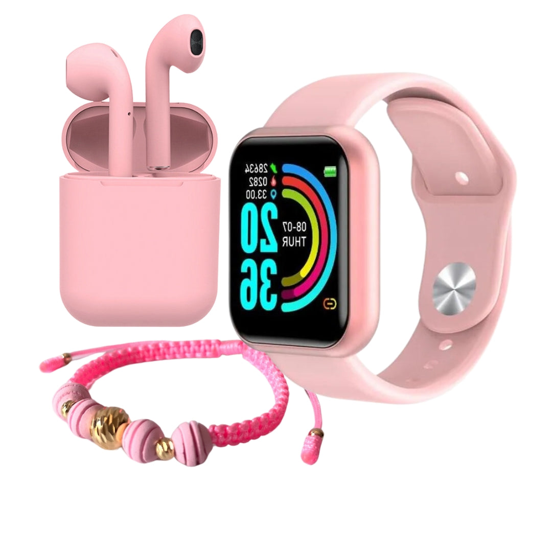 Combo smartwatch + audífonos inalámbricos + manilla de oro laminado 18K TY8
