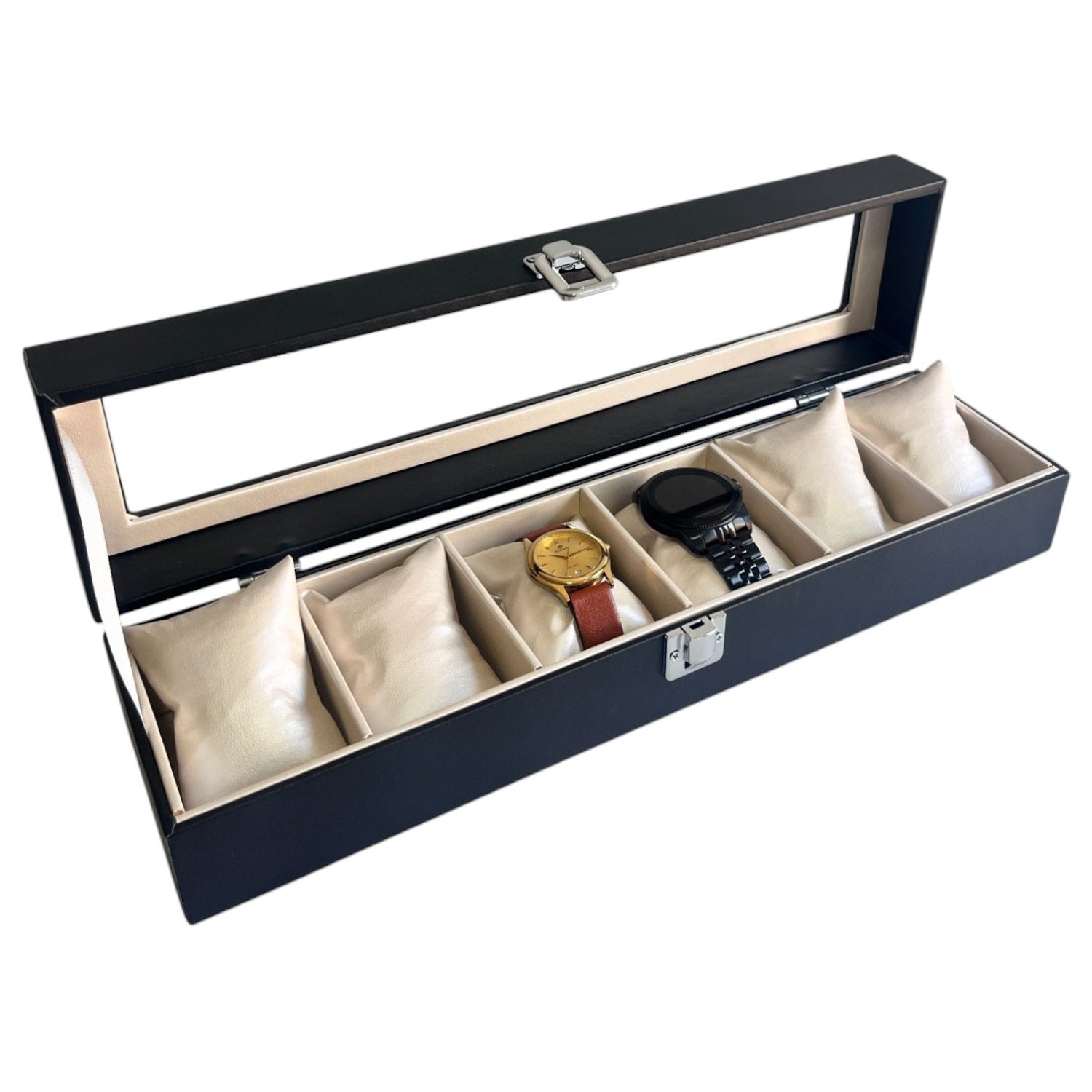 Relojera organizador 6 puestos porta relojes de cuero perla