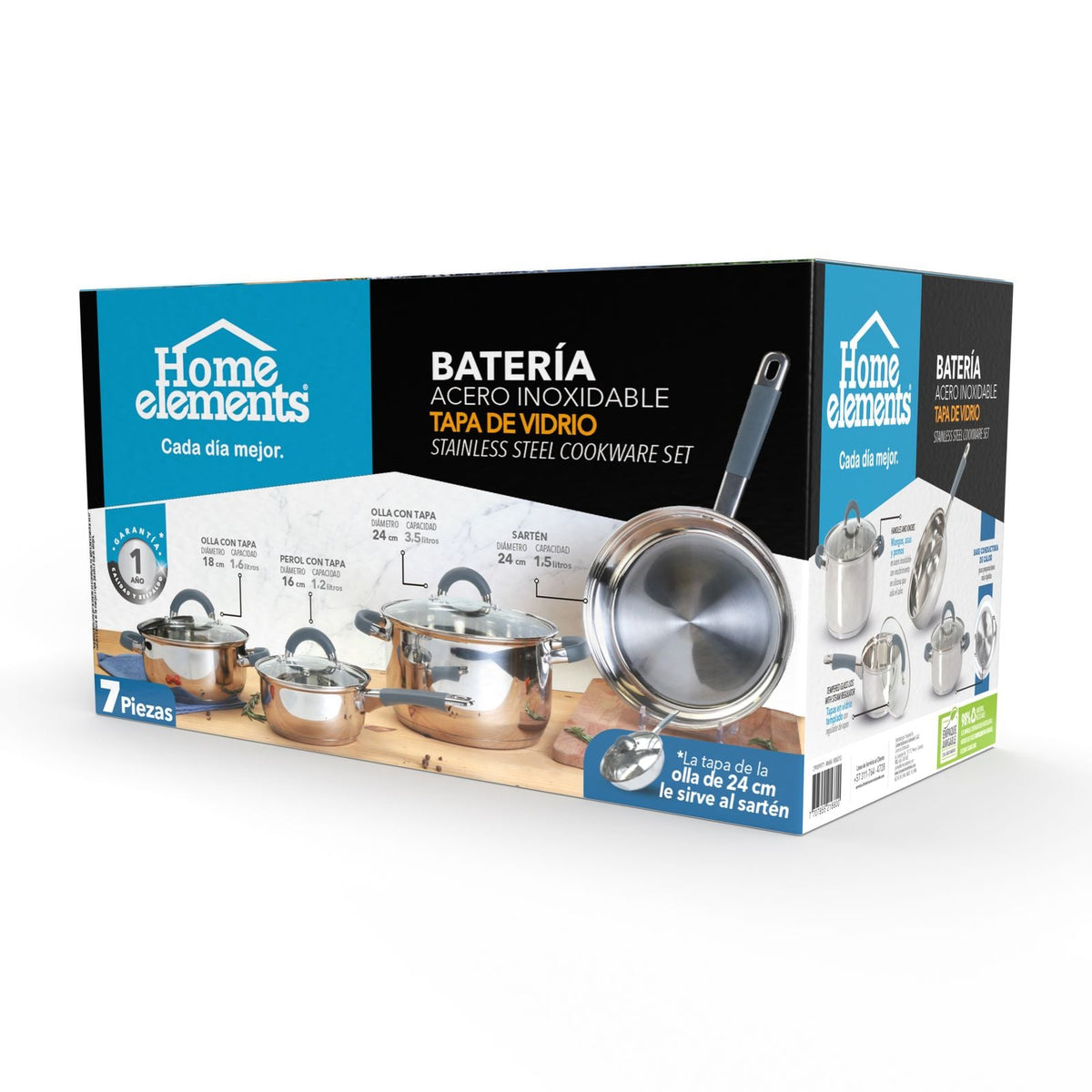 BATERIA 7 PZAS ACERO INOX