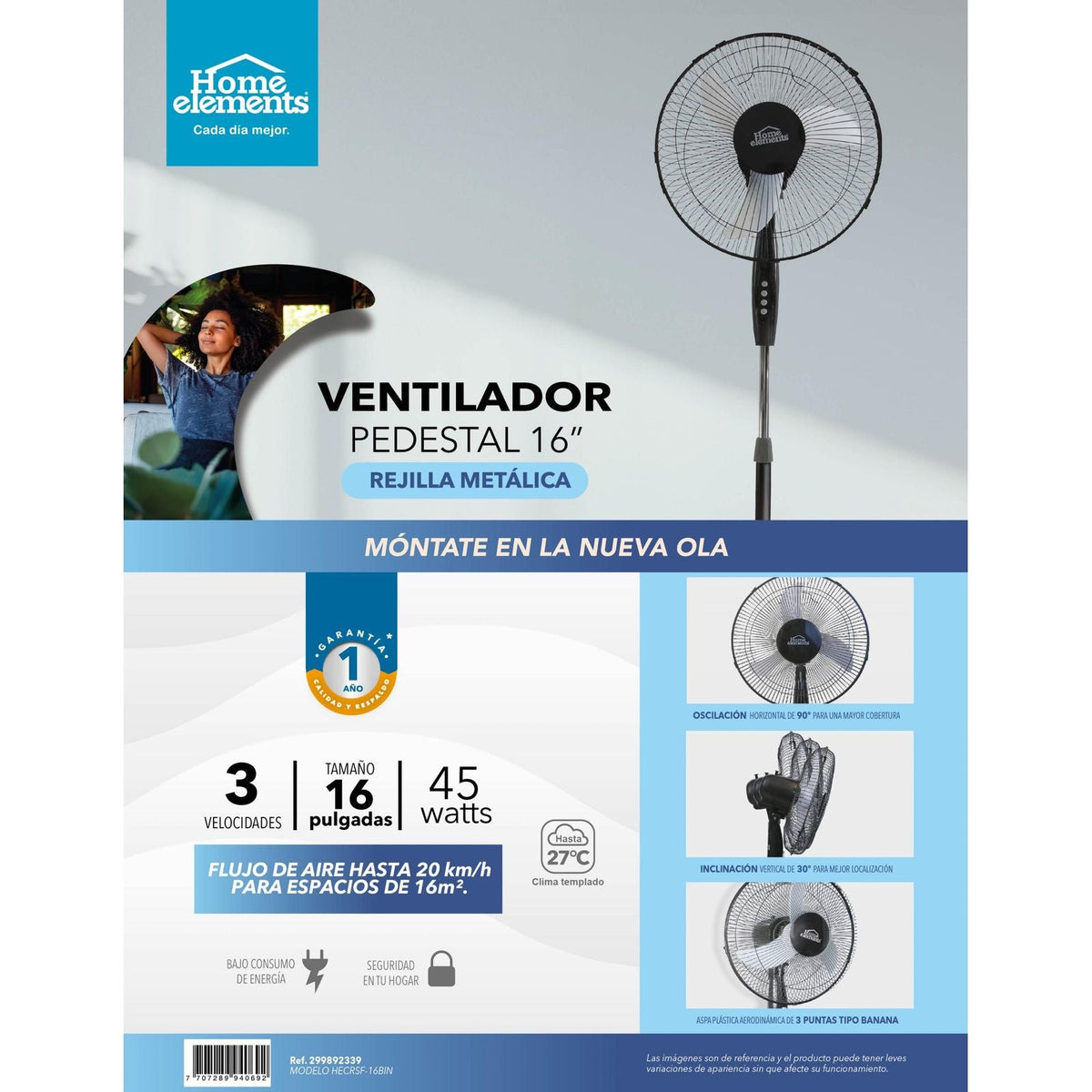 VENTILADOR PEDESTAL NEGRO 16 HECRSF-16BIN CAJA X 1 HE