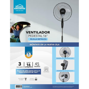 VENTILADOR PEDESTAL NEGRO 16 HECRSF-16BIN CAJA X 1 HE