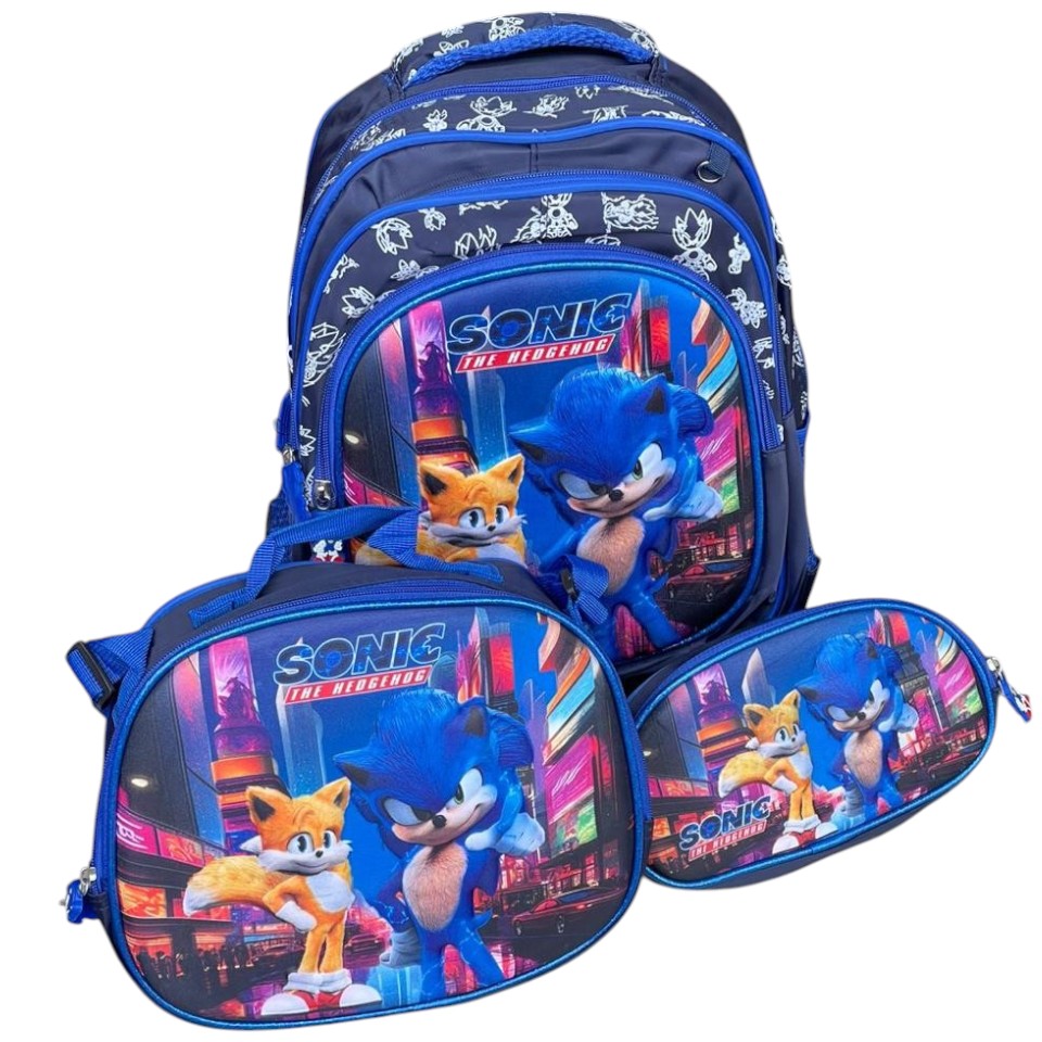 Morral escolar infantíl pequeño trío personajes para niños Sonic azul