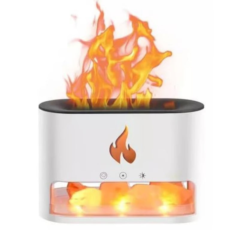 Ampliar la imagen con el cursor Humidificador difusor ambientador con piedras de sal y efecto llamas 250ml