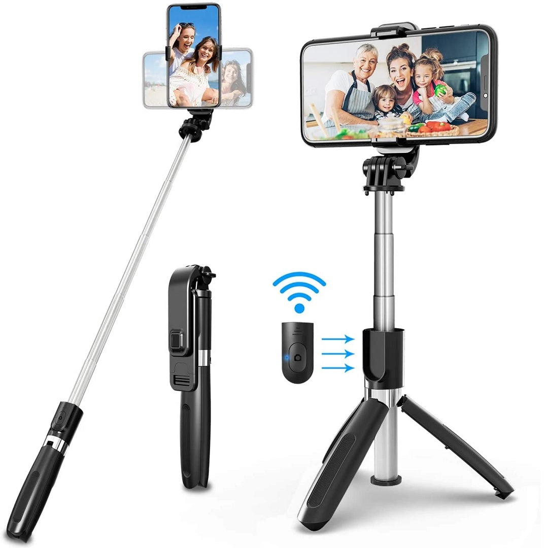 Tripode monopod de selfie 2 en 1 con luz led y control bluetooth