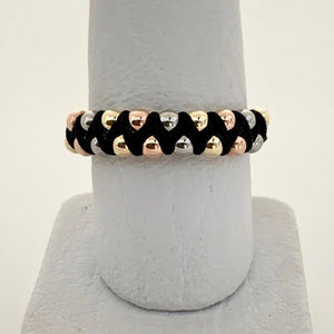 Anillo de oro laminado 18K tejido ajustable balín liso 3 oros  Ref: A10