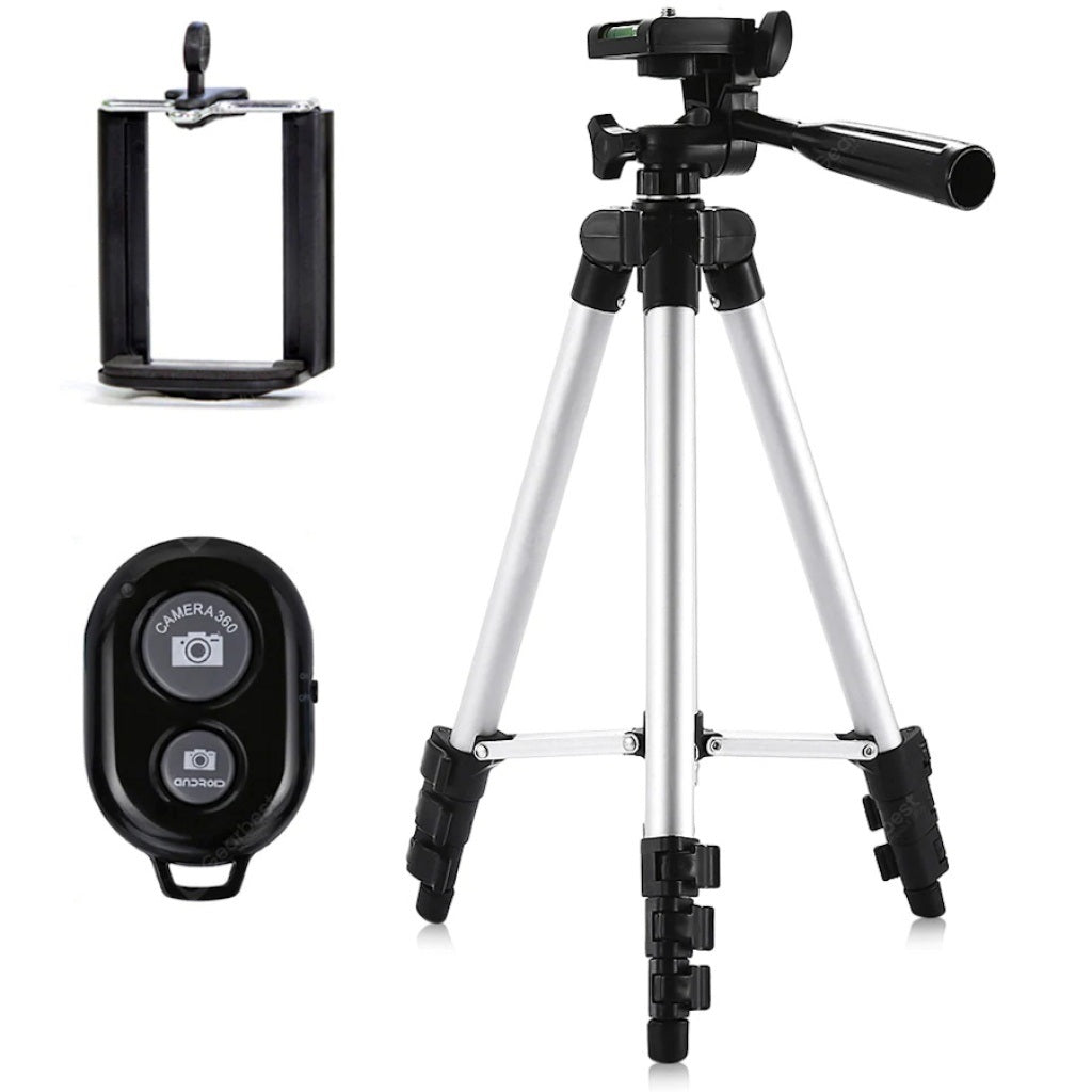 Trípode expandible 1,61 mts para cámara o celular con control bluetooth