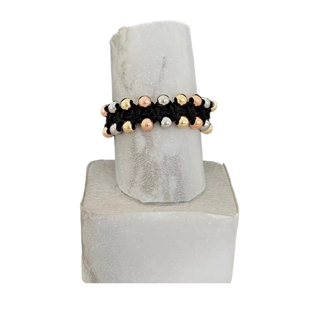 Anillo de oro laminado 18K tejido doble línea 3 oros ajustable Ref: A6
