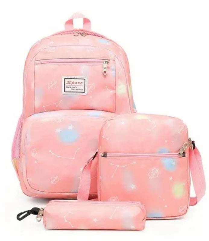 Morral juvenil trío cartuchera y lonchera 46 cm alto Palo de rosa