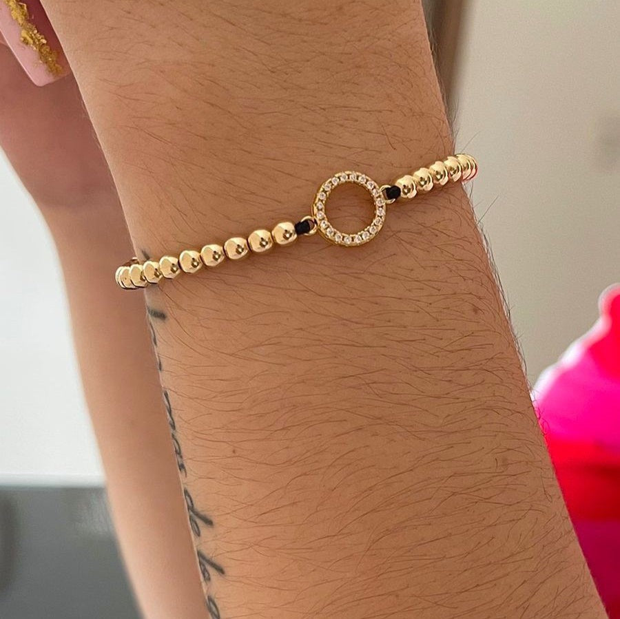Manilla oro laminado 18K ajustable con herraje balín liso 4mm Ref FH15