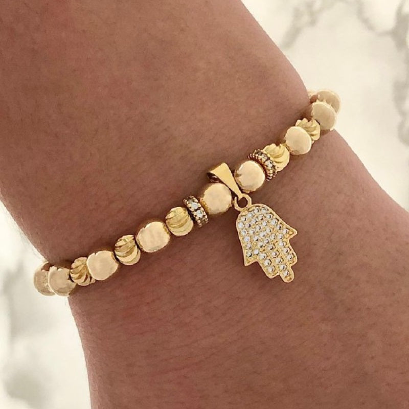 Manilla oro laminado 18K balín italiano y liso con mano de fatima Ref BC8