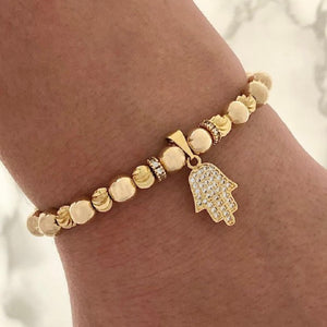 Manilla oro laminado 18K balín italiano y liso con mano de fatima Ref BC8