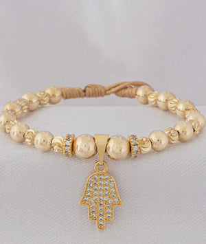 Manilla oro laminado 18K balín italiano y liso con mano de fatima Ref BC8