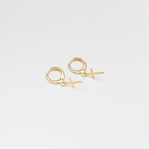 Aretas candonga unisex oro laminado 18K con cruz colgando Ref 34008