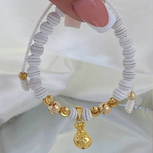 Manilla oro laminado 18K ajustable con dije dinero balín 4mm Ref BC16
