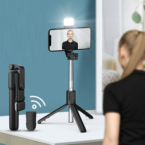 Tripode monopod de selfie 2 en 1 con luz led y control bluetooth