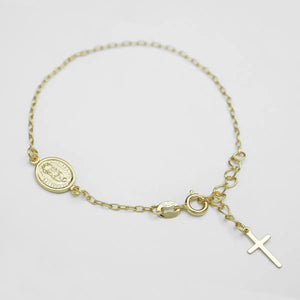 Pulsera oro laminado 18K Virgen de Guadalupe y cruz ajustable Ref 53006