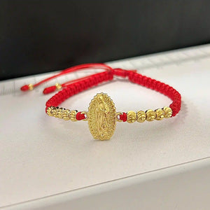 Manilla oro laminado 18K tejida balín liso 4mm y herraje de virgen Ref TI29