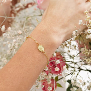 Pulsera oro laminado 18K Virgen de Guadalupe y cruz ajustable Ref 53006