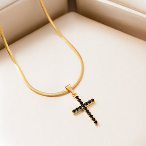 Dije Oro laminado 18K Cruz Circonias Mediana Negra Ref 23000