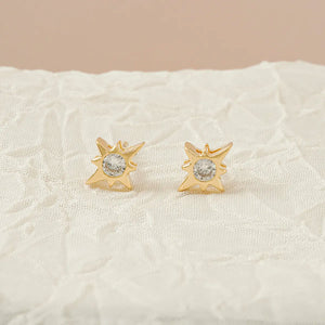 Aretes topos oro laminado 18K Estrella Circonia cristal  Ref 33068