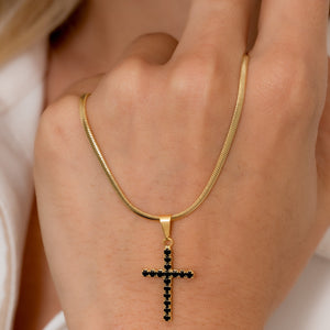 Dije Oro laminado 18K Cruz Circonias Mediana Negra Ref 23000