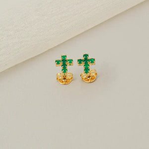 Aretes topos oro laminado 18K Cruz 6 circonias 8mm Ref 34041