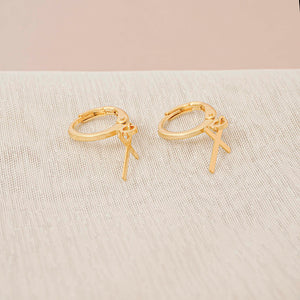 Aretas candonga unisex oro laminado 18K con cruz colgando Ref 34008