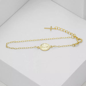Pulsera oro laminado 18K Virgen de Guadalupe y cruz ajustable Ref 53006