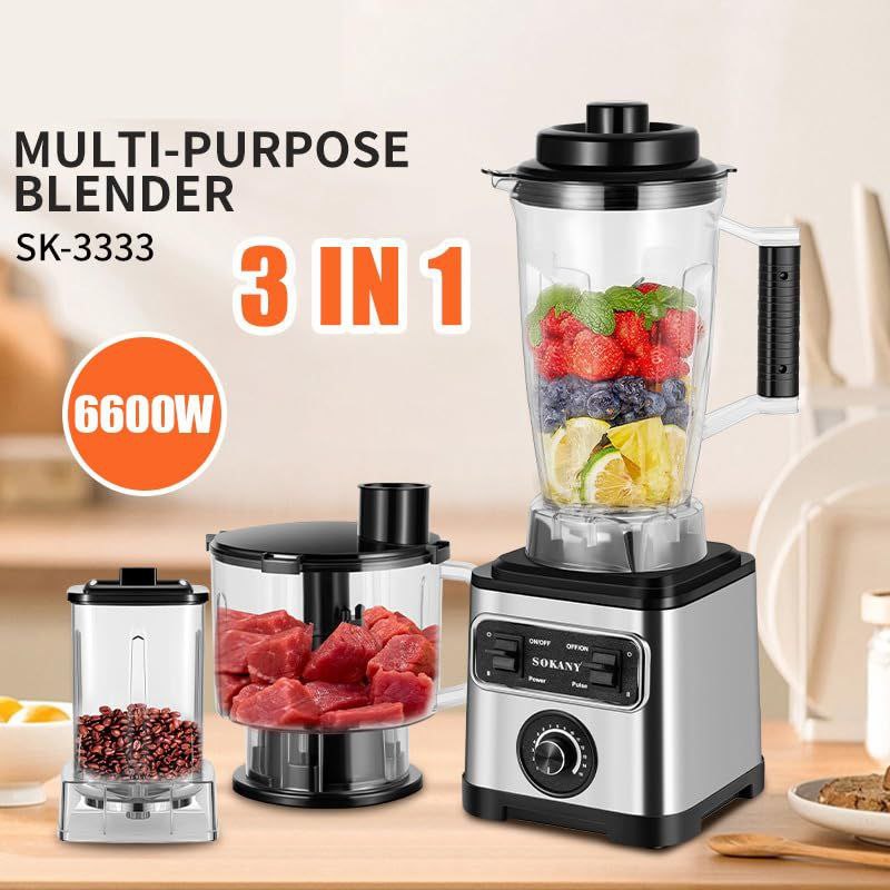 LICUADORA 3L MULTIFUNCIONAL 6600W 3 EN 1 SOKANY SK3333