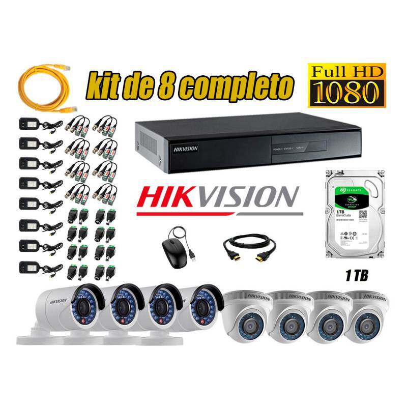 Kit de 8 cámaras marca Hikvision, perfecto para tu hogar o negocio