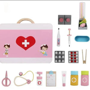 Maletín con accesorios medicos de madera