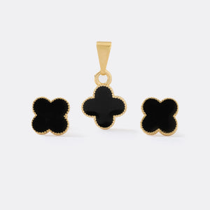 Conjunto Clover dije y aretes oro laminado 18K Ref 63003