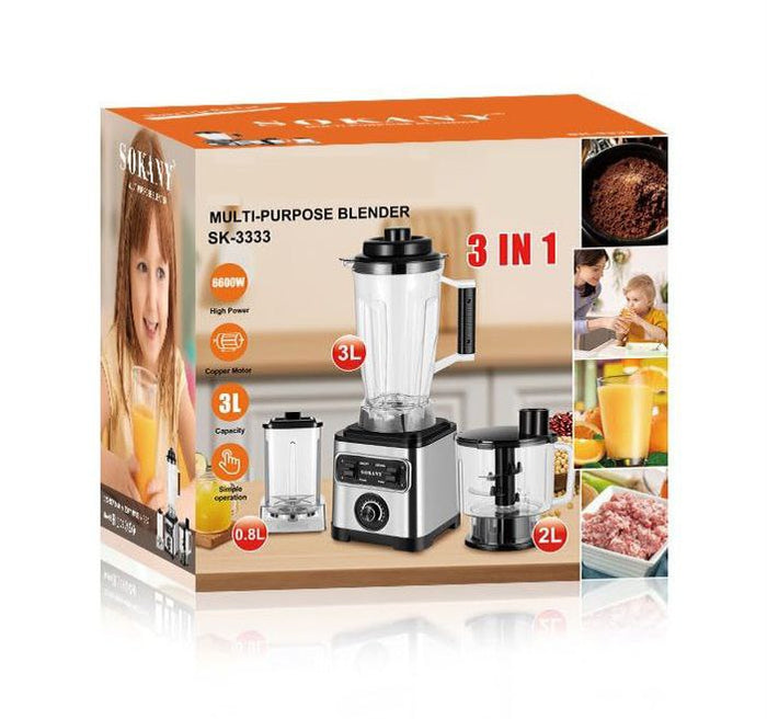 LICUADORA 3L MULTIFUNCIONAL 6600W 3 EN 1 SOKANY SK3333