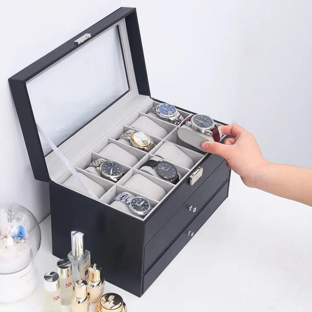 Estuche Caja Organizador Mixto 3 Niveles 12 Relojes Joyas y Gafas