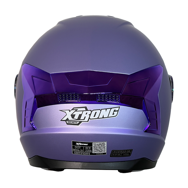XTR-M70 XTRONG MORADO MATE SIN GRAFICO-SPOILER CROMADO PURPURA VISOR REVO PURPURA