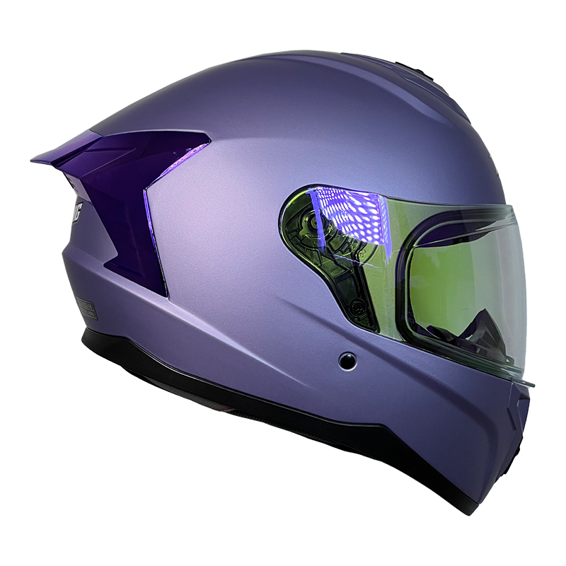 XTR-M70 XTRONG MORADO MATE SIN GRAFICO-SPOILER CROMADO PURPURA VISOR REVO PURPURA