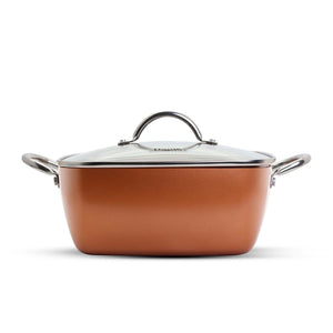 Olla 24X9,5Cm Cuadrada Copper Tapa Vidrio Ceramica